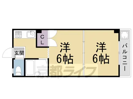 叡山電鉄 一乗寺駅 徒歩3分 5階建 築39年(2K/3階)の間取り写真