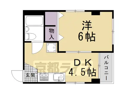 京都市烏丸線 北山駅(京都) 徒歩12分 5階建 築46年(1DK/3階)の間取り写真