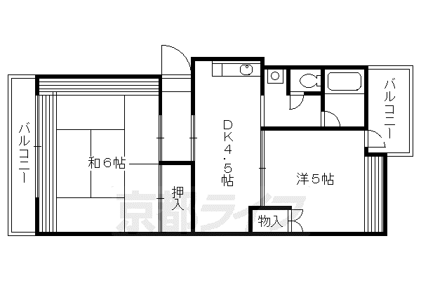 京阪電気鉄道鴨東線 出町柳駅 徒歩19分 5階建 築51年(2DK/5階)の間取り写真