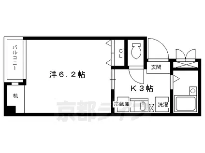 京都市烏丸線 北山駅(京都) 徒歩10分 4階建 築27年(1K/3階)の間取り写真