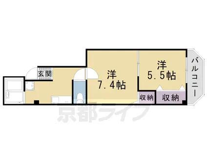 京阪電気鉄道鴨東線 神宮丸太町駅 徒歩6分 5階建 築30年(2K/2階)の間取り写真