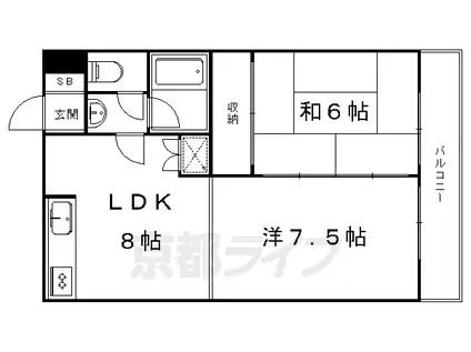 叡山電鉄 木野駅 徒歩9分 3階建 築37年(2DK/3階)の間取り写真