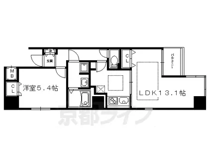 京都市烏丸線 烏丸御池駅 徒歩6分 7階建 築24年(1LDK/7階)の間取り写真