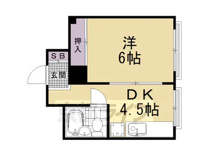 京都市烏丸線 烏丸御池駅 徒歩7分 4階建 築40年(1DK/3階)の間取り写真