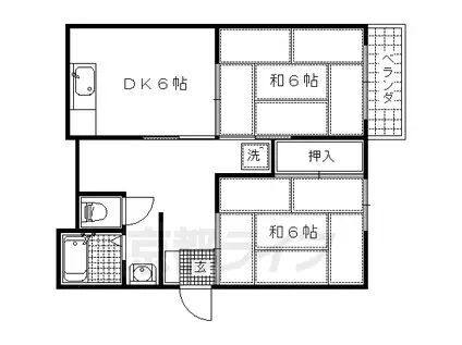 京都市烏丸線 北大路駅 徒歩37分 3階建 築39年(2DK/3階)の間取り写真