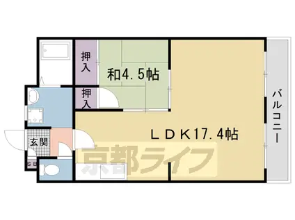 山陰本線 円町駅 徒歩6分 4階建 築46年(1LDK/4階)の間取り写真