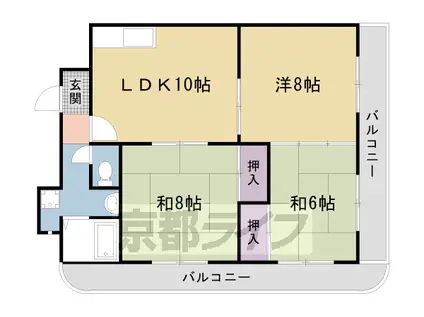 山陰本線 円町駅 徒歩6分 4階建 築46年(3LDK/3階)の間取り写真