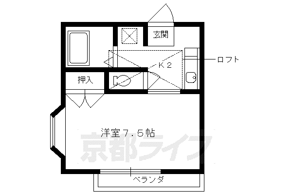 レイクヴィラ北山(1K/2階)の間取り写真