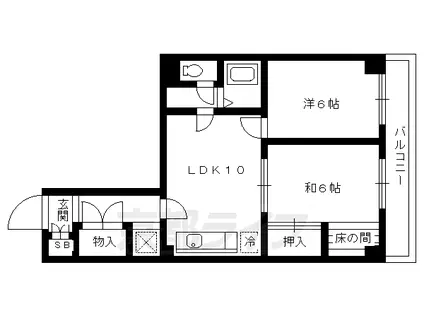 京都市烏丸線 今出川駅 徒歩10分 5階建 築38年(2LDK/5階)の間取り写真