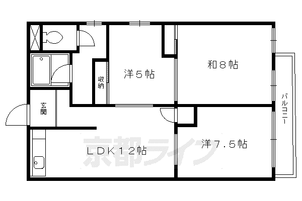 叡山電鉄 一乗寺駅 徒歩5分 6階建 築39年(3LDK/5階)の間取り写真