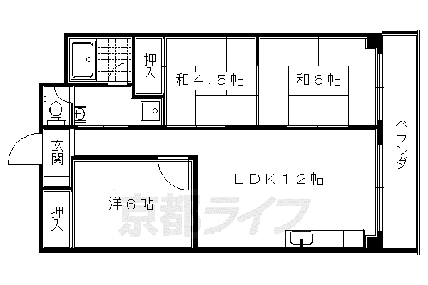 叡山電鉄 一乗寺駅 徒歩5分 6階建 築39年(3LDK/4階)の間取り写真