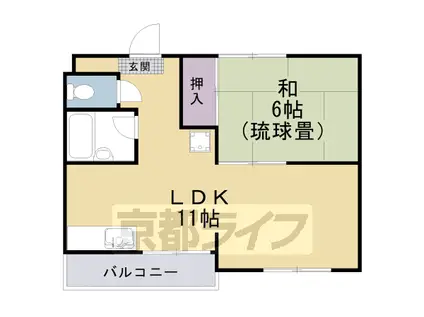 阪急電鉄京都線 大宮駅(京都) 徒歩6分 4階建 築39年(1LDK/2階)の間取り写真