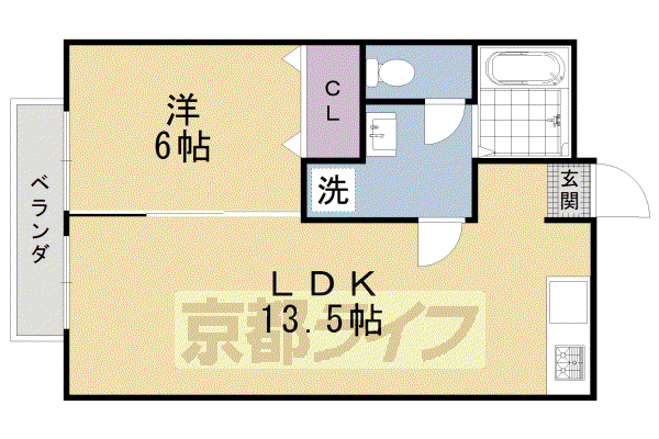 京都市烏丸線 今出川駅 徒歩11分 3階建 築39年(1LDK/2階)の間取り写真