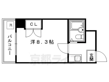 京都市東西線 京都市役所前駅 徒歩7分 4階建 築37年(1K/4階)の間取り写真