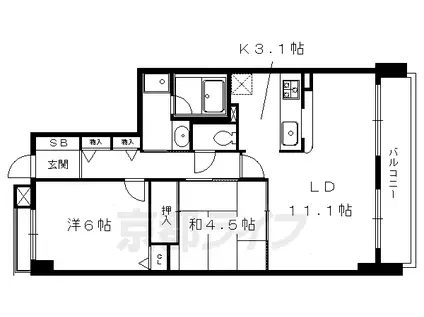 叡山電鉄 修学院駅 徒歩3分 5階建 築28年(2LDK/1階)の間取り写真
