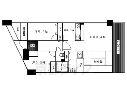 グランドメゾン修学院1番館(3LDK/4階)の間取り写真