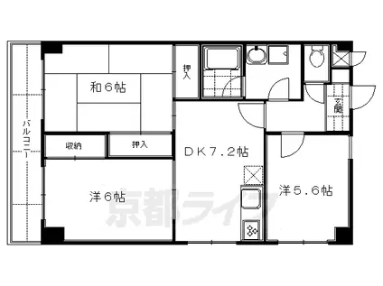 京都市烏丸線 竹田駅(京都) 徒歩4分 5階建 築30年(3DK/4階)の間取り写真