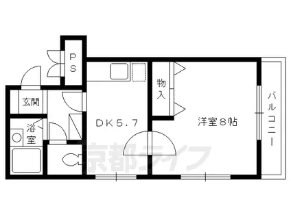 京阪電気鉄道京阪線 丹波橋駅 徒歩12分 3階建 築29年(1DK/1階)の間取り写真