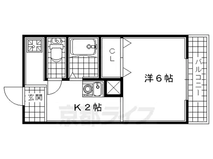 京阪電気鉄道宇治線 三室戸駅 徒歩7分 3階建 築33年(1K/3階)の間取り写真