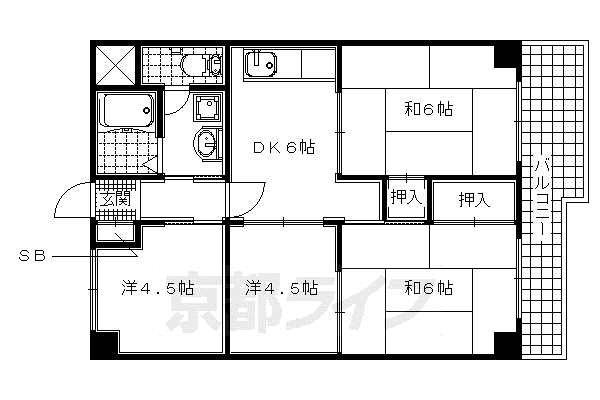 奈良線 宇治駅(ＪＲ) 徒歩3分 7階建 築44年(4DK/6階)の間取り写真