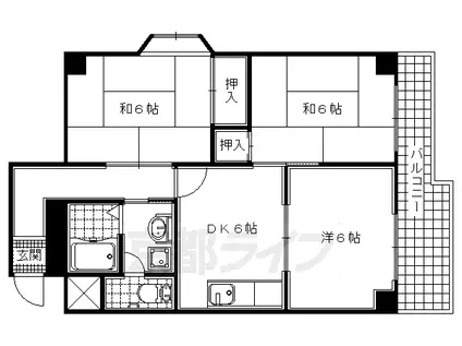 奈良線 宇治駅(ＪＲ) 徒歩3分 7階建 築43年(3DK/6階)の間取り写真