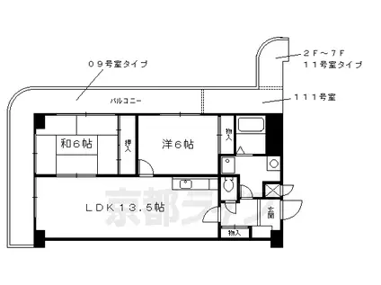 京阪電気鉄道宇治線 観月橋駅 徒歩6分 7階建 築36年(2LDK/1階)の間取り写真