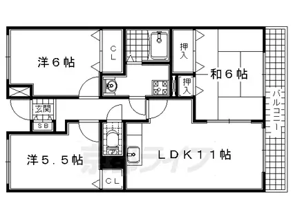 近鉄京都線 大久保駅(京都) 徒歩17分 4階建 築28年(3LDK/3階)の間取り写真