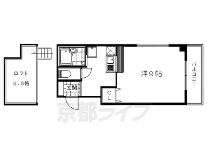 オーシャンボックス丹波橋(1K/3階)の間取り写真