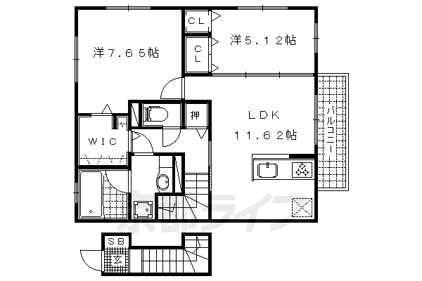 京都市東西線 御陵駅 徒歩3分 2階建 築6年(2LDK/2階)の間取り写真