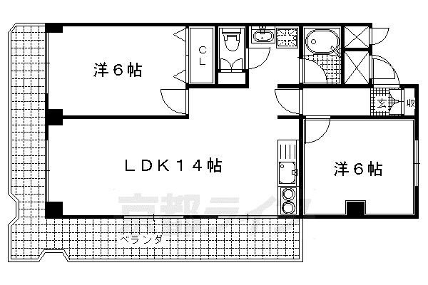 伏水ハイツ(2LDK/7階)の間取り写真