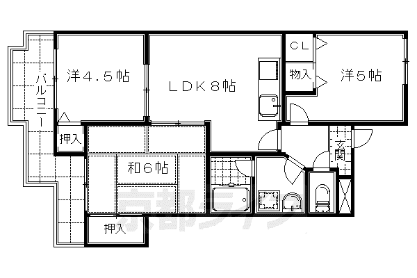 近鉄京都線 伏見駅(京都) 徒歩4分 3階建 築38年(2LDK/2階)の間取り写真