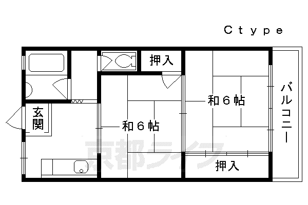 近鉄京都線 近鉄丹波橋駅 徒歩1分 5階建 築56年(2K/3階)の間取り写真