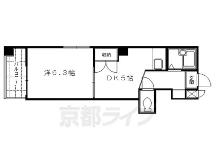 京阪電気鉄道京阪線 伏見桃山駅 徒歩10分 5階建 築32年(1DK/2階)の間取り写真