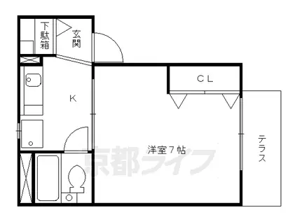 近鉄京都線 近鉄丹波橋駅 徒歩7分 2階建 築33年(1K/1階)の間取り写真
