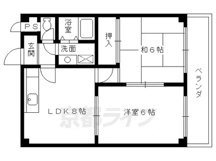 京阪電気鉄道京阪線 淀駅 徒歩30分 5階建 築28年(2LDK/3階)の間取り写真