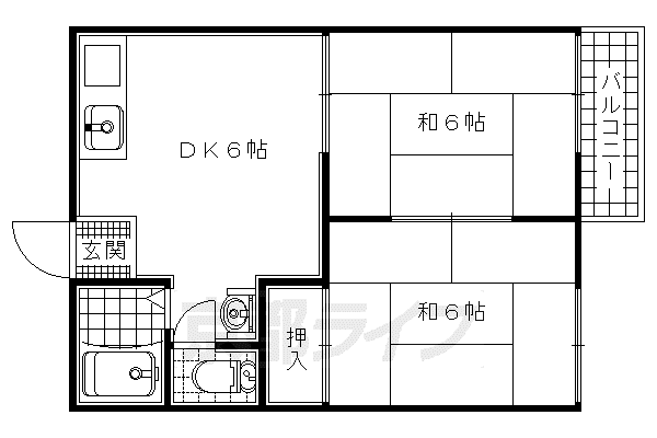 奈良線 木幡駅(ＪＲ) 徒歩9分 2階建 築48年(1LDK/1階)の間取り写真