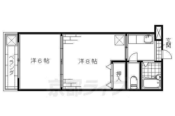 京阪電気鉄道京阪線 丹波橋駅 徒歩8分 4階建 築28年(2K/3階)の間取り写真