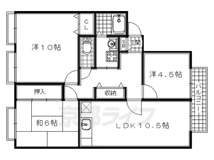 奈良線 木幡駅(ＪＲ) 徒歩6分 2階建 築32年(3LDK/1階)の間取り写真