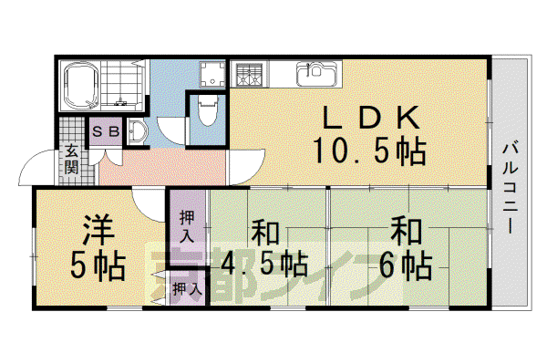 近鉄京都線 伏見駅(京都) 徒歩8分 3階建 築37年(3LDK/1階)の間取り写真