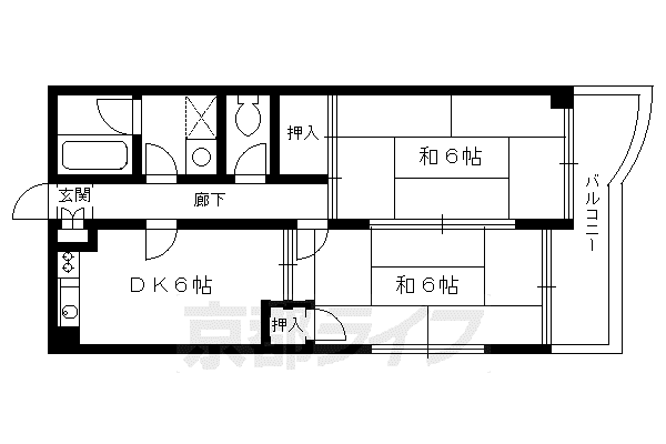 京阪電気鉄道京阪線 藤森駅 徒歩3分 3階建 築38年(2DK/3階)の間取り写真