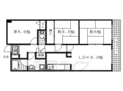 奈良線 黄檗駅(ＪＲ) 徒歩7分 7階建 築36年(2LDK/7階)の間取り写真