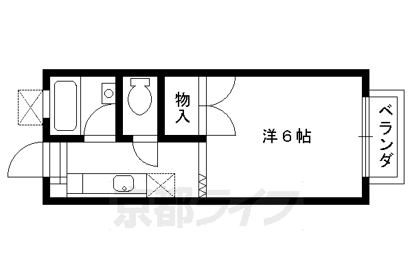 近鉄京都線 伏見駅(京都) 徒歩7分 2階建 築42年(1K/1階)の間取り写真