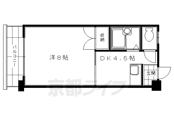 奈良線 ＪＲ藤森駅 徒歩18分 6階建 築38年(1DK/4階)の間取り写真