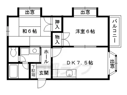 京阪電気鉄道京阪線 龍谷大前深草駅 徒歩6分 2階建 築32年(2DK/2階)の間取り写真