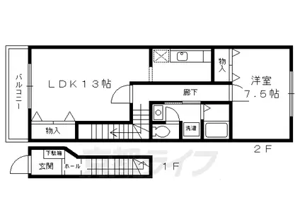 京阪電気鉄道京阪線 中書島駅 徒歩14分 2階建 築30年(1LDK/2階)の間取り写真