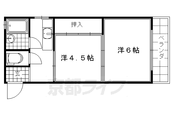 京阪電気鉄道京阪線 伏見桃山駅 徒歩2分 4階建 築47年(2K/3階)の間取り写真