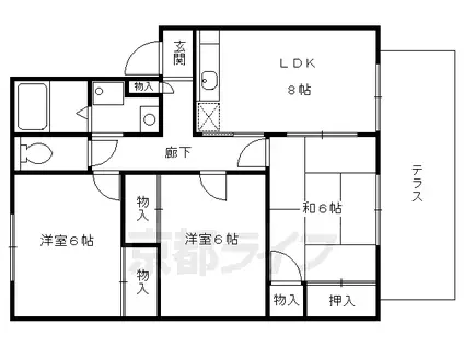奈良線 ＪＲ藤森駅 徒歩6分 2階建 築26年(3LDK/1階)の間取り写真