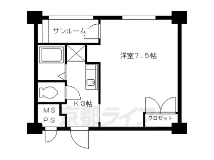 京阪電気鉄道京阪線 丹波橋駅 徒歩2分 4階建 築47年(1K/3階)の間取り写真