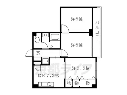 近鉄京都線 伏見駅(京都) 徒歩15分 5階建 築34年(3DK/3階)の間取り写真
