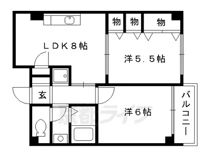 近鉄京都線 伏見駅(京都) 徒歩15分 5階建 築33年(2DK/2階)の間取り写真